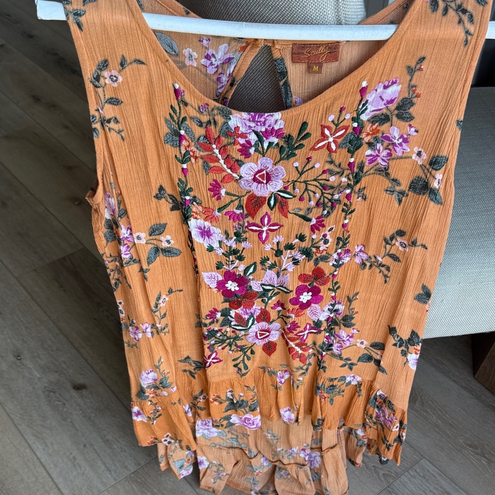 Scully Mustard Floral Embroidered sleeveless Blouse